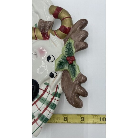 Christmas Cookie Plate Fitz and Floyd Plaid Reindeer Candy Cane Canape Decor - Picture 5 of 7